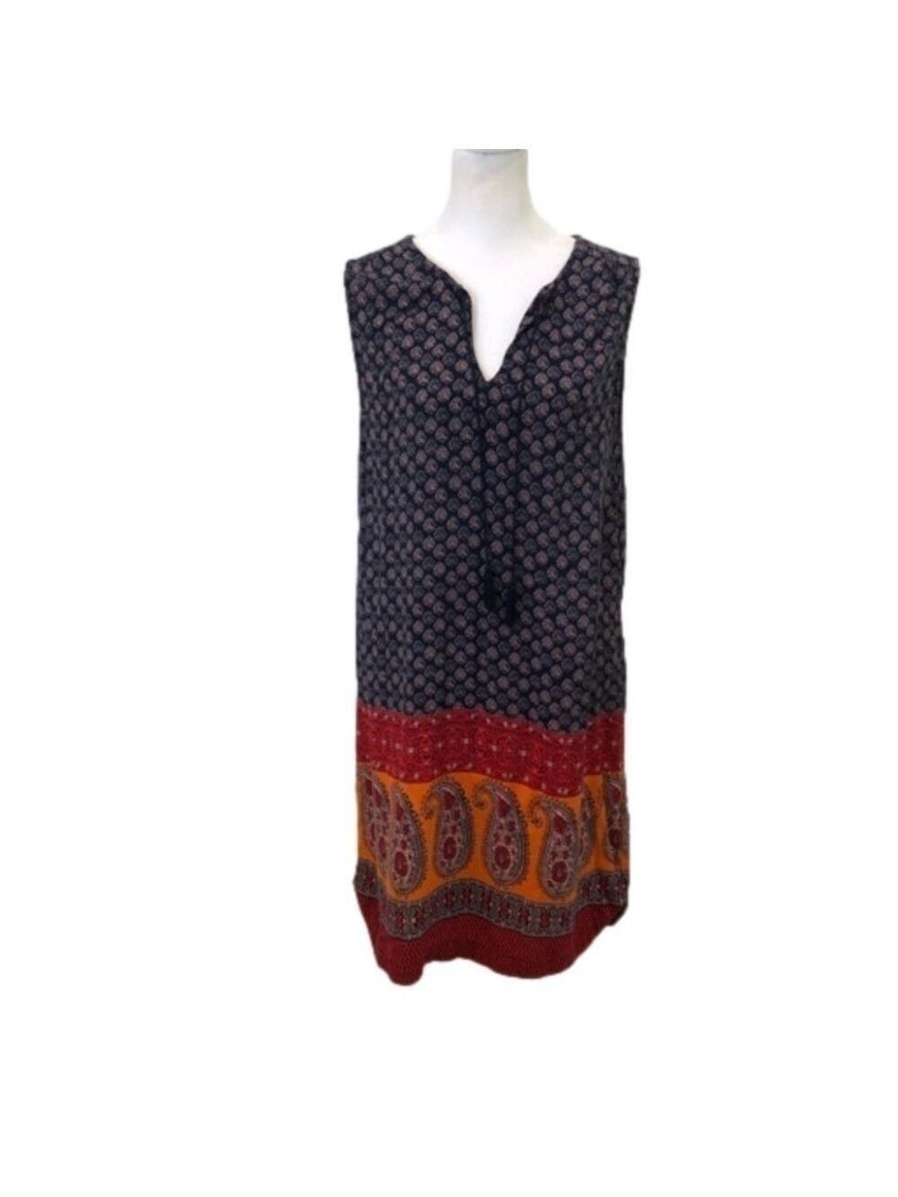 Beachlunchlounge Size M dress paisley boho hi-lo blue red orange tassel ties